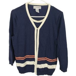 Sag Harbor Navy Blue Red‎ White Striped Vintage Open Front Cardigan Size Medium